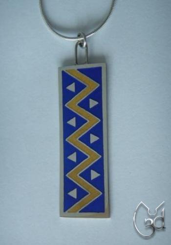 Silver & Blue/Yellow Enamel Chevron Pendant Necklace - N51