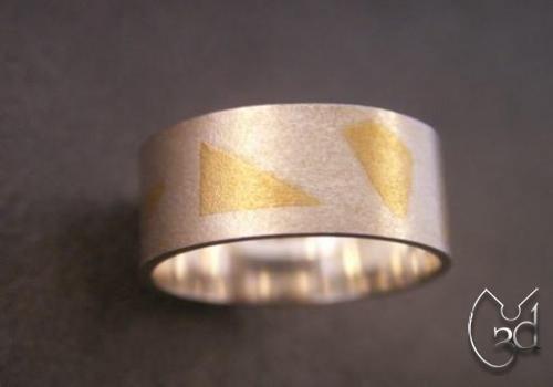 Silver & 24ct Gold Print Ring - R53